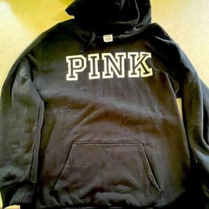 Victoria’s Secret PINK hoodie Black with white logo size Small S oversized